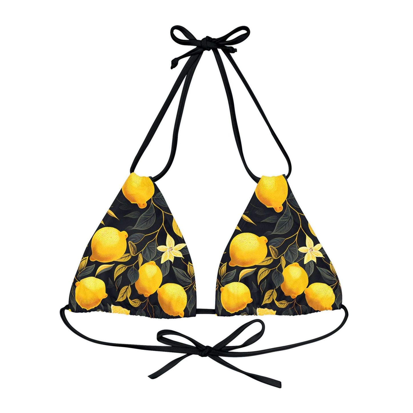 Amalfi Black Lemons Strappy Triangle Bikini Top - Mila Beachwear