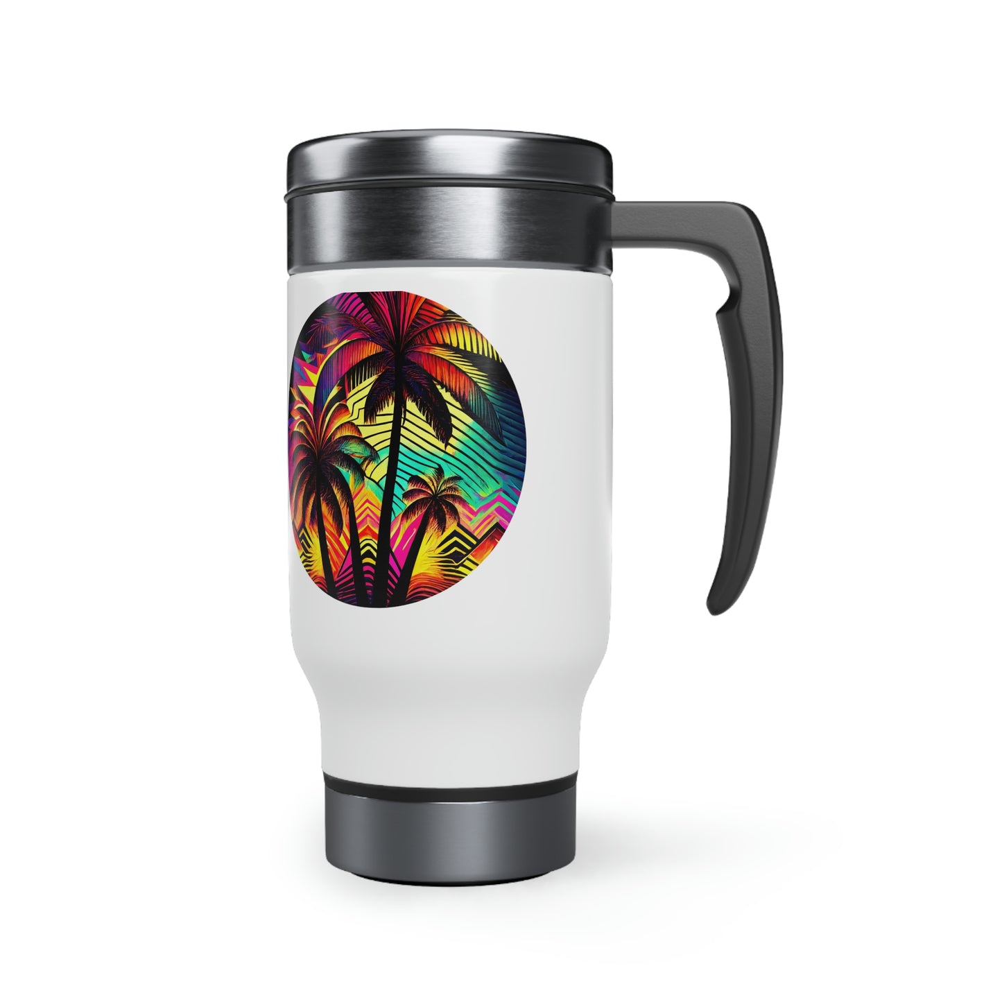 Psychedelic Palm Trees Stainless Steel Travel Mug with Handle, 14oz - Mila Beachwear