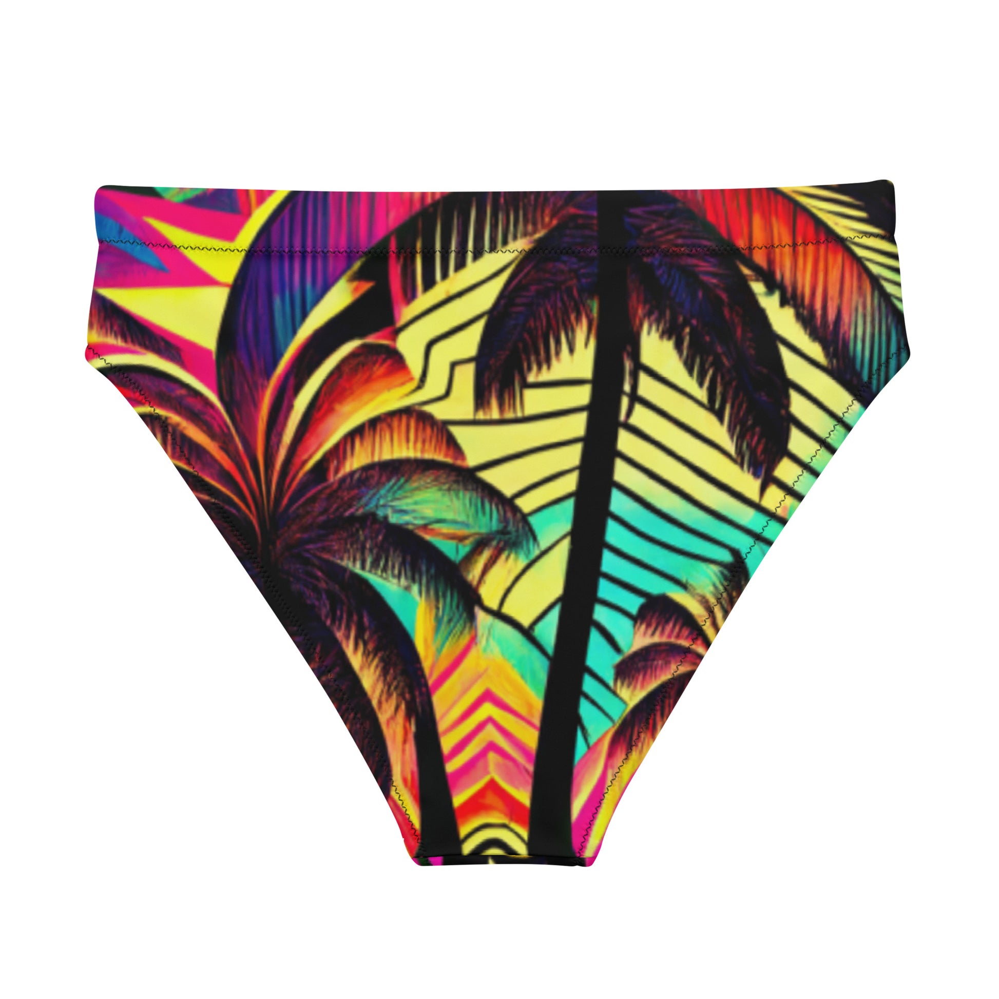 Psychedelic Tropical Palms High-Waisted Bikini Bottom - Mila Beachwear