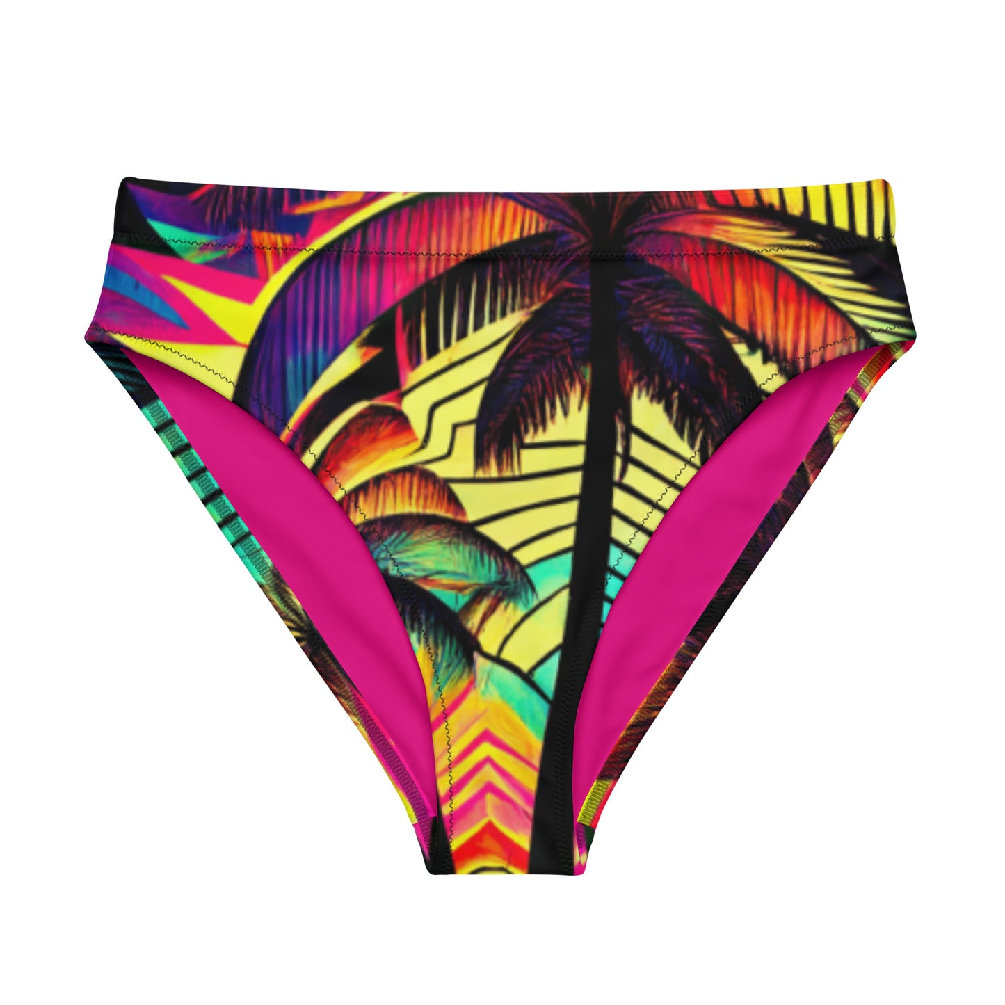 Psychedelic Tropical Palms High-Waisted Bikini Bottom - Mila Beachwear