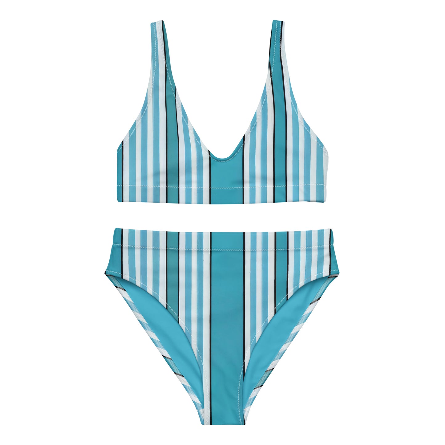 Turquoise Linear Luxe High-Waisted Bikini 2 Pieces - Mila Beachwear