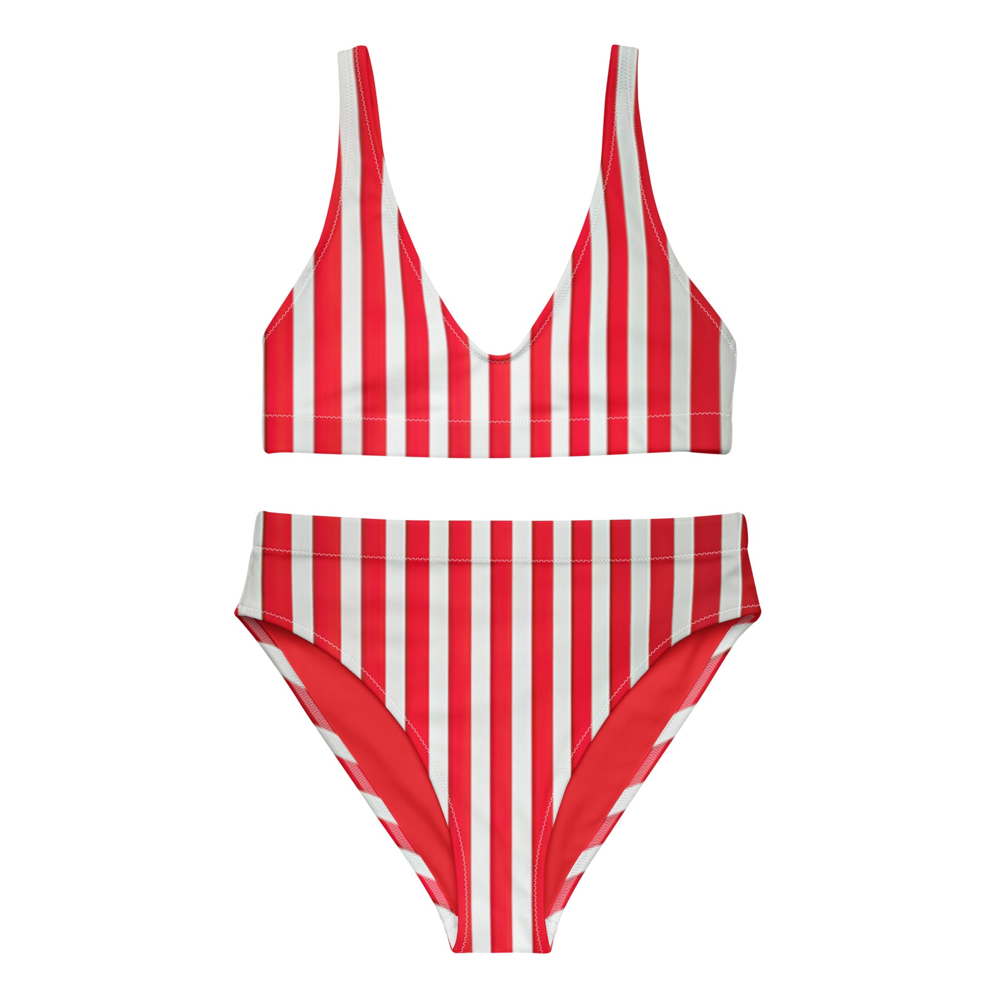 Red Linear Luxe High-Waisted Bikini 2 Pieces - Mila Beachwear