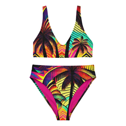 Psychdelic Tropical Palms High-Waisted Bikini 2 Pieces - Mila Beachwear